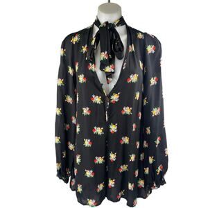 Alice McCall Black Floral Long Sleeve Tie Neck V Neck Playsuit Romper Shorts 4